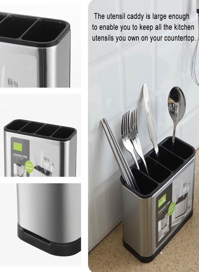 Lukzer Spoon Stand Multi-Compartment Cutlery Holder | Kitchen Countertop Utensil Organizer for Spoons, Forks, Knives Stainless Steel Finish with Anti-Slip with Drainage Base Space Saving Design CH-378 - Image 2